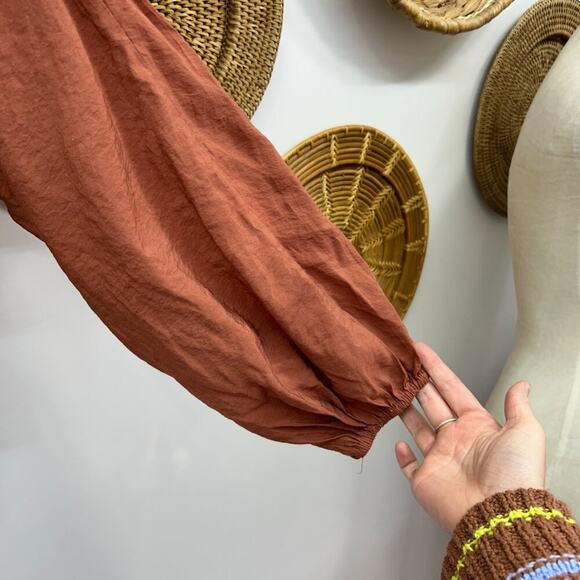 Eloquii Brown Neutral Smocked Waist Peplum Long Sleeve Blouse Top Plus Size 26 - Picture 6 of 7